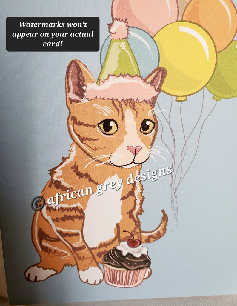 Orange Cat 'n Balloons Greeting Card image 2