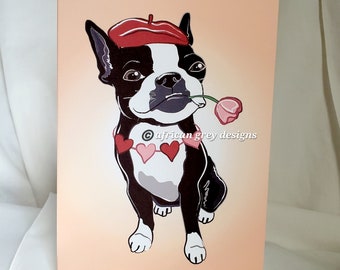 Rose Boston Terrier Greeting Card