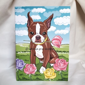 Boston Terrier Rose Garden Greeting Card - Choose Your Boston Color