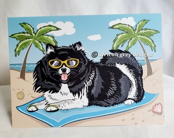 Beach Pomeranian Greeting Card - Choose Your Fur Color