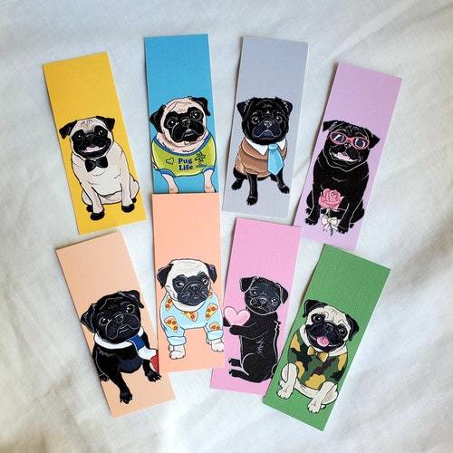 Pug Bookmarks Eco-friendly Set of 5 Printed on Recycled - Etsy