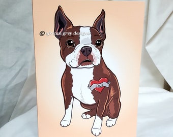 Custom Brown Boston Terrier Tattoo Greeting Card