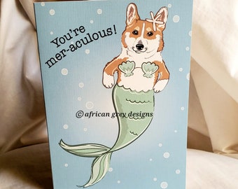 Mermaid Corgi Greeting Card