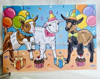 Birthday Party Goats Greeting Card