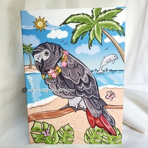 African Grey Parrot Beach Greeting Card