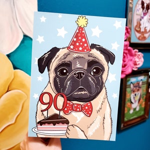 Custom Birthday Pug Greeting Card Customize with Your Candle Number afbeelding 2