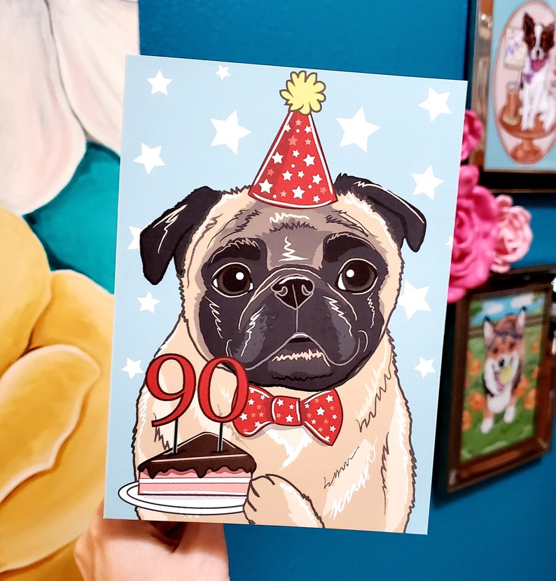 Custom Birthday Pug Greeting Card Customize with Your Candle Number afbeelding 2
