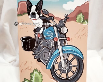 Motorcycle Boston Terrier Greeting Card