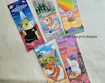 Traveling Hamsters - Bookmarks - Eco-friendly Set of 5 Printed on Recycled Linen Paper