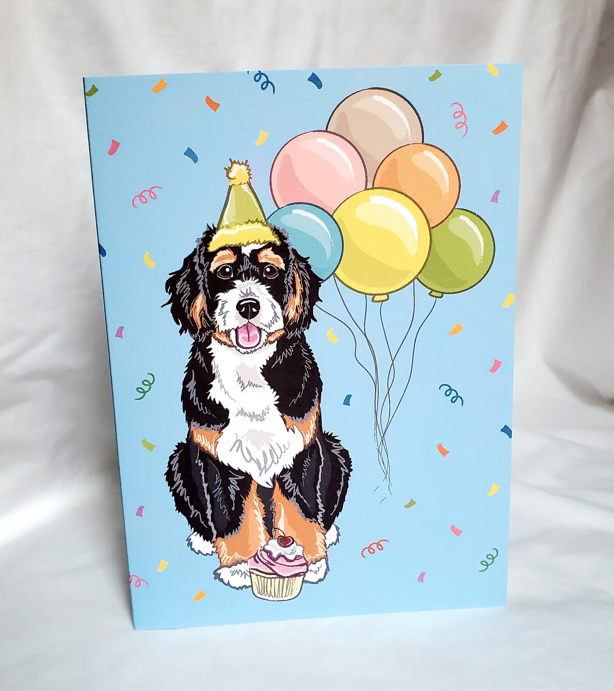 Dog Birthday Card Digital Download Card from Dog Dog Lovers Gifts Blank Greeting Card Watercolor Doodle Card Bernadoodle Birthday Card