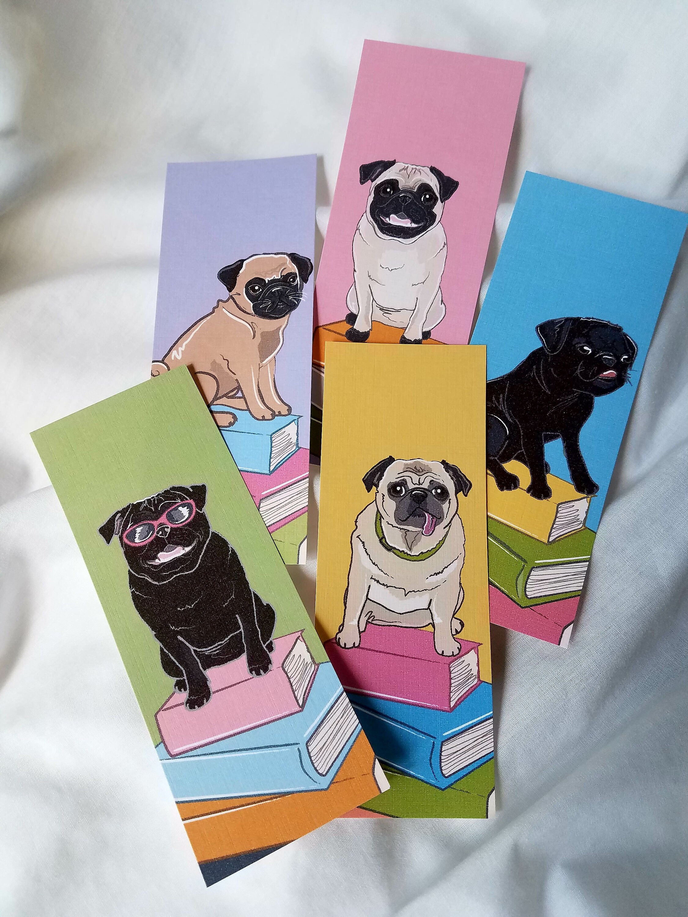 Pugs on Books Bookmarks Eco-friendly Set of 5 | Etsy