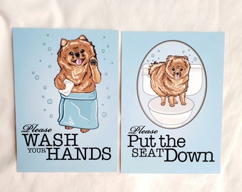 Pomeranian Bathroom Prints - Choose your Fur Color - 5x7 Eco-friendly Pair