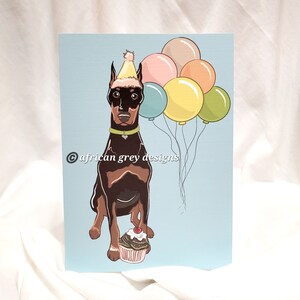 Doberman 'n Balloons Greeting Card - Black and Tan