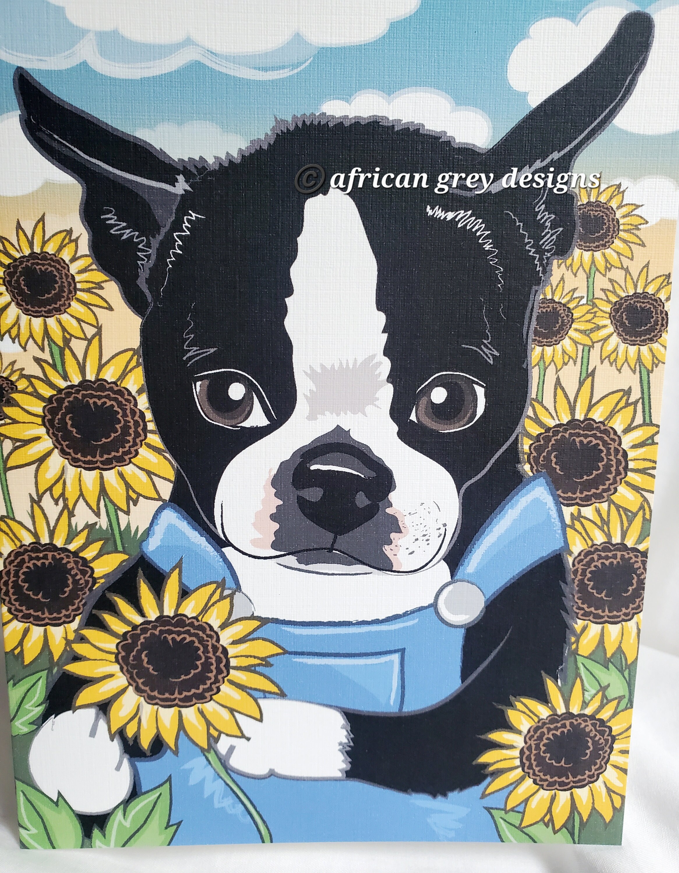 Boston Terrier Sunflower Greeting Card - Etsy