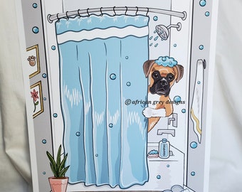 Shower Time Boxer - Eco-Friendly 8x10 Print on Linen Paper