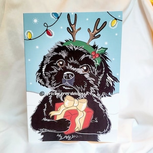 Christmas Shih Tzu Greeting Card - Black Fur
