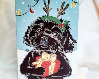 Christmas Shih Tzu Greeting Card - Black Fur