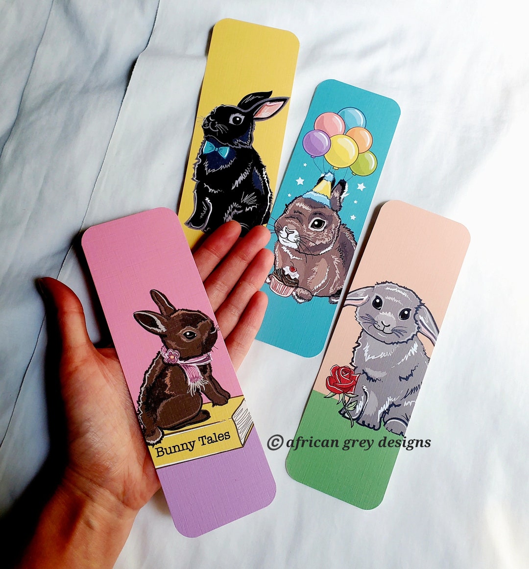 Paper Rabbit Bookmark Large Bunny Bookmarks - Eco-friendly Set of 4 - Printed on Recycled ...