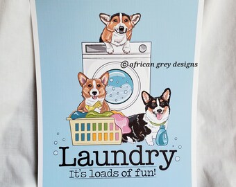 Corgi Laundry Print - Washing Machine - 8x10 Eco-friendly Size