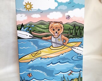 Kayaking Pomeranian Greeting Card