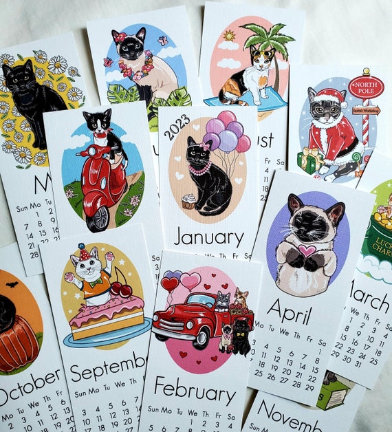 2023 Cat Calendar Mini Desk Size Printed on Recycled Linen - Etsy