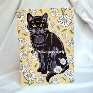 Daisy Black Cat Greeting Card