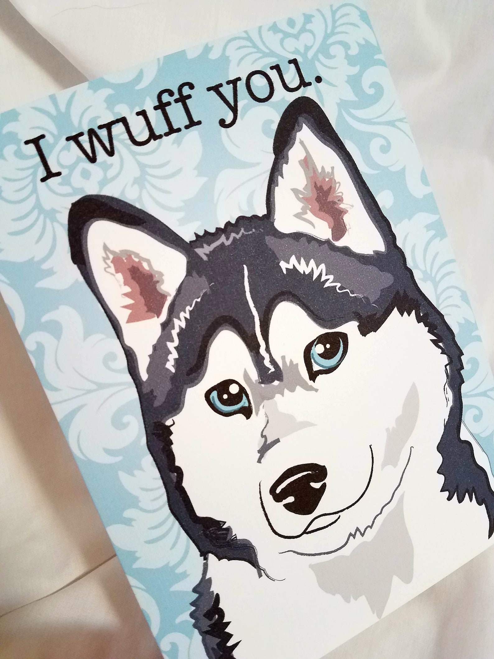 Gray Husky Wuff You Greeting Card | Etsy