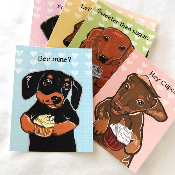Doxie Cupcake Valentines - Mini Eco-friendly Set of 7