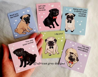 Dapper Pug Valentines - Mini Eco-friendly Set of 6