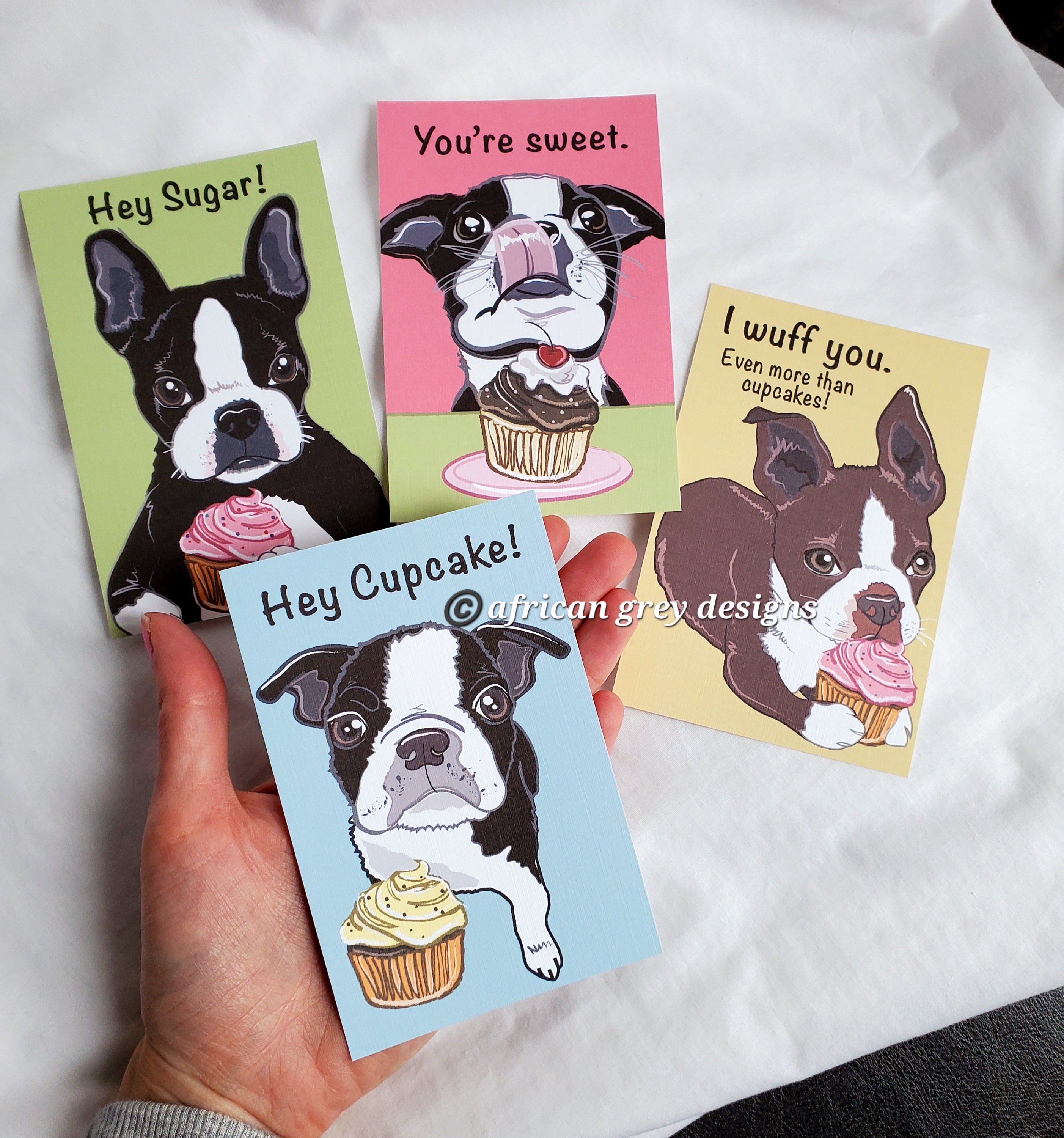 Big Boston Terrier Cupcake Valentines Eco friendly Set of 4 Etsy
