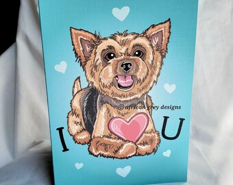 Yorkie "I Heart U" Greeting Card