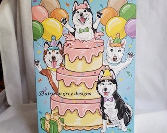 Siberian Husky Birthday Cake Greeting Card