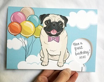 Balloon Pug - Balloon Cutout - Greeting Card