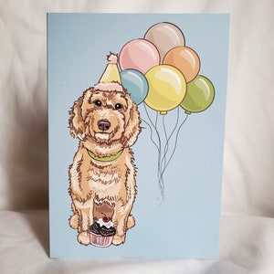 Labradoodle &#39;n Balloons Greeting Card - Golden Doodle