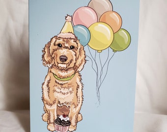 Labradoodle 'n Balloons Greeting Card - Golden Doodle