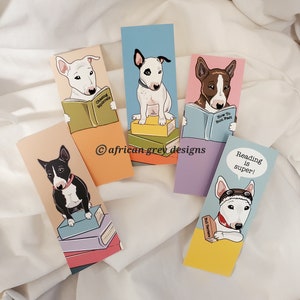 Bull Terrier Bookmarks -  Eco-friendly Set of 5 on Recycled Linen Paper