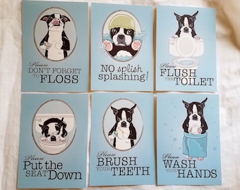 Boston Terrier Bathroom Prints - 5x7 Set of 6