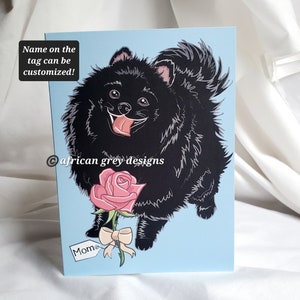 Rose Black Pomeranian - Customized with Your Name Choice - Greeting Card