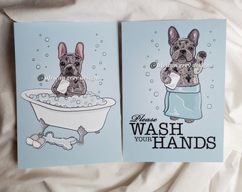 Merle French Bulldog Bathroom Prints - 5x7 Eco-friendly Pair