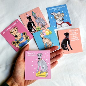 Colorful Greyhound Valentines - Mini Eco-friendly Set of 6 on Recycled Linen Paper - Envelopes Not Included