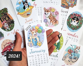 2024 Corgi Calendar - Mini Desk Size - Printed on Recycled Linen Paper - With or Without Mini Easel