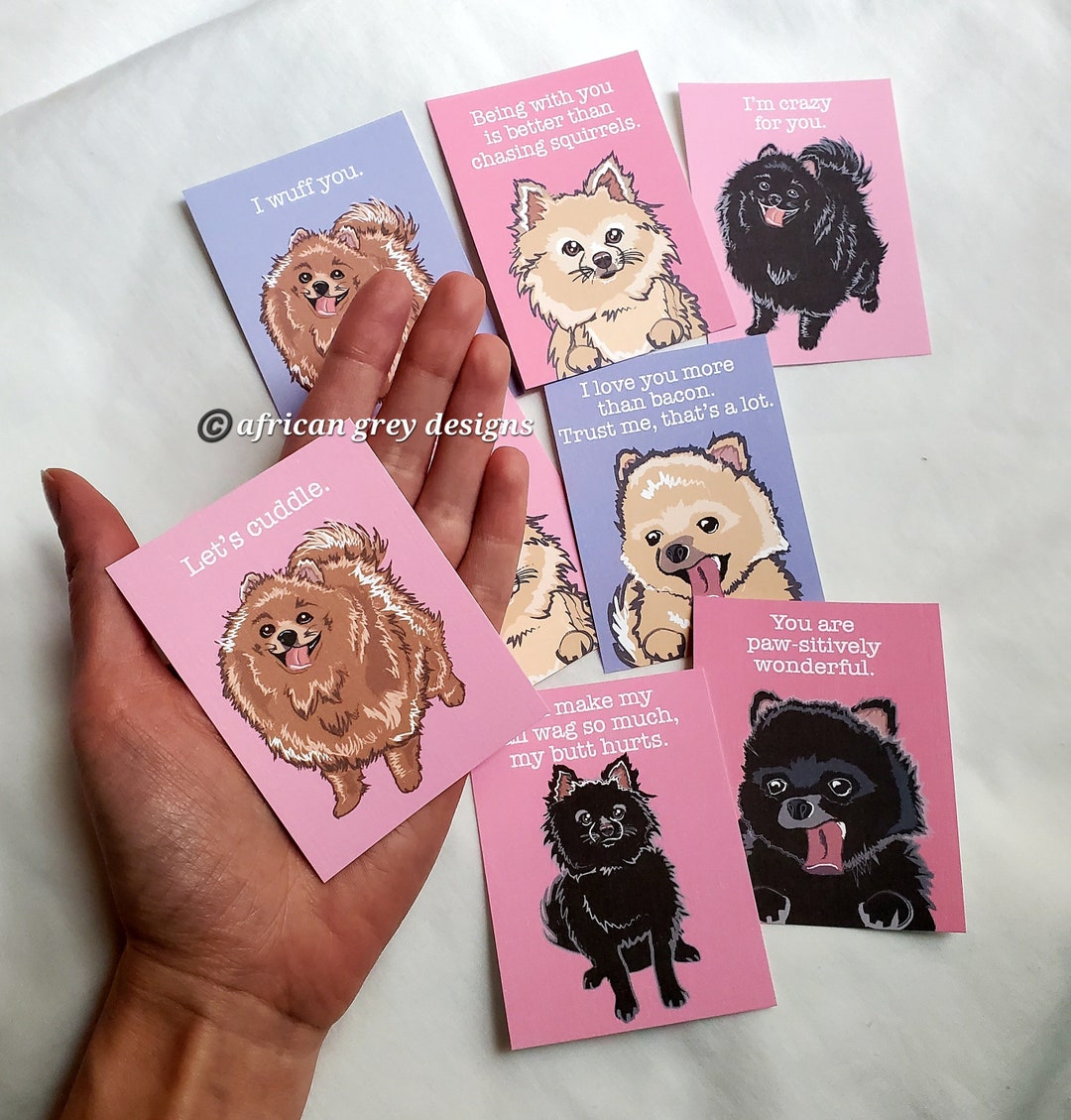 Pomeranian Valentines Mini Eco-friendly Set of 8 Printed on Linen Paper ...