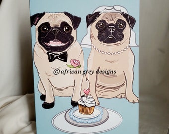 Wedding Pugs Greeting Card - Choose Your Fur Colors