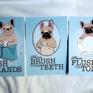 Fawn French Bulldog Bathroom Prints - 5x7 Eco-friendly Set on Linen Paper