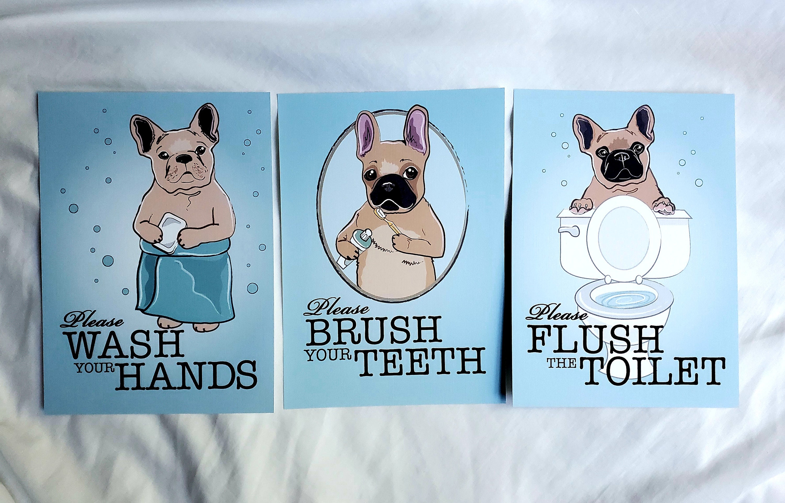 Fawn French Bulldog Bathroom Prints 5x7 Ecofriendly Set on Etsy