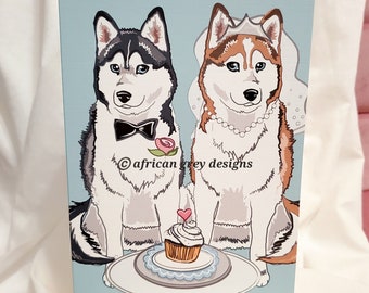 Wedding Huskies Greeting Card