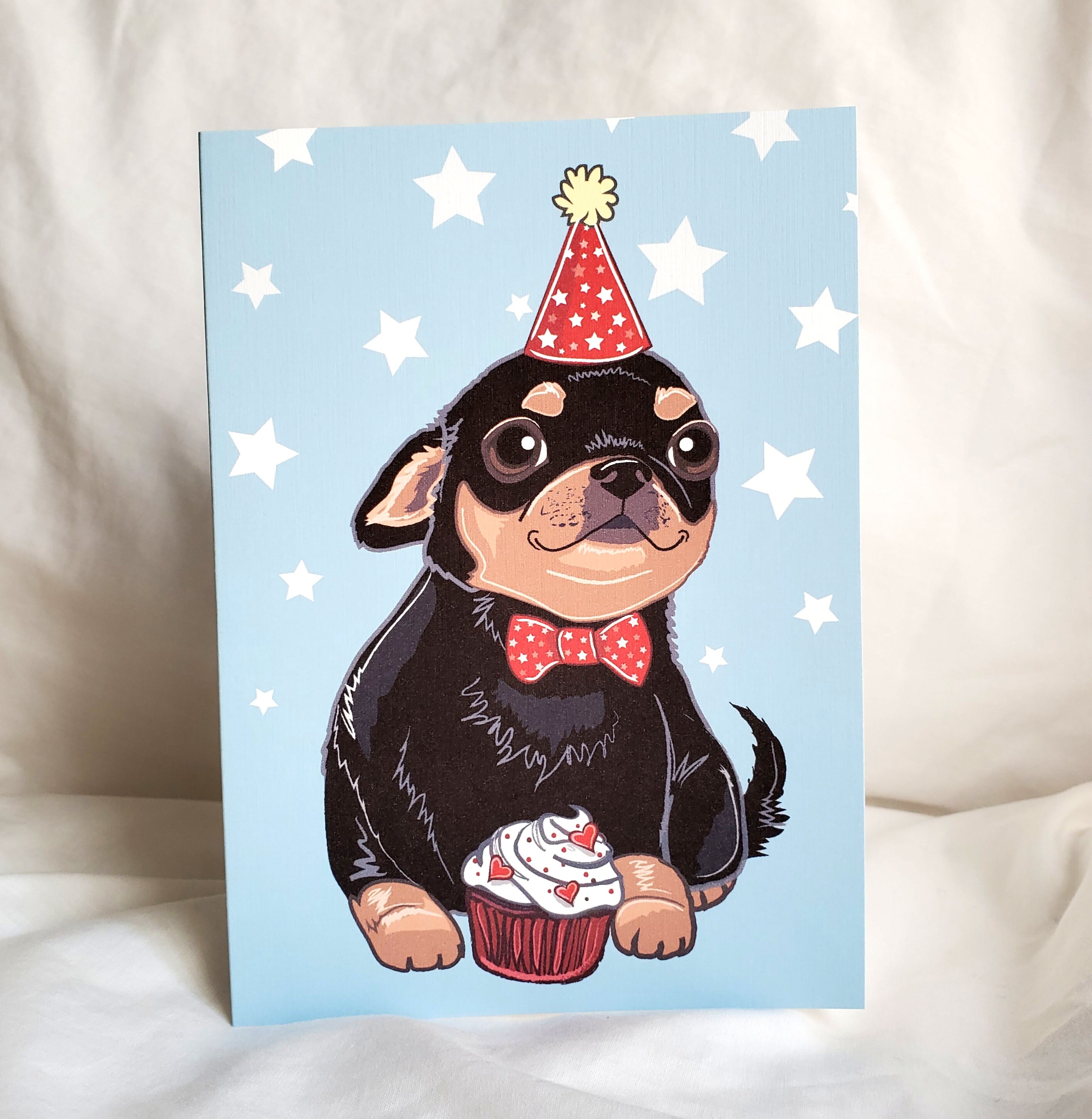 Chihuahua Birthday Greeting Card Black and Tan | Etsy