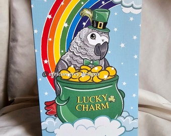 Lucky African Grey Parrot St. Patrick's Day Greeting Card