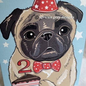 Custom Birthday Pug Greeting Card Customize with Your Candle Number afbeelding 3