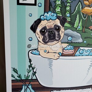 Mountain Bathroom Pugs Eco-Friendly 8x10 Print on Recycled Linen Paper image 5